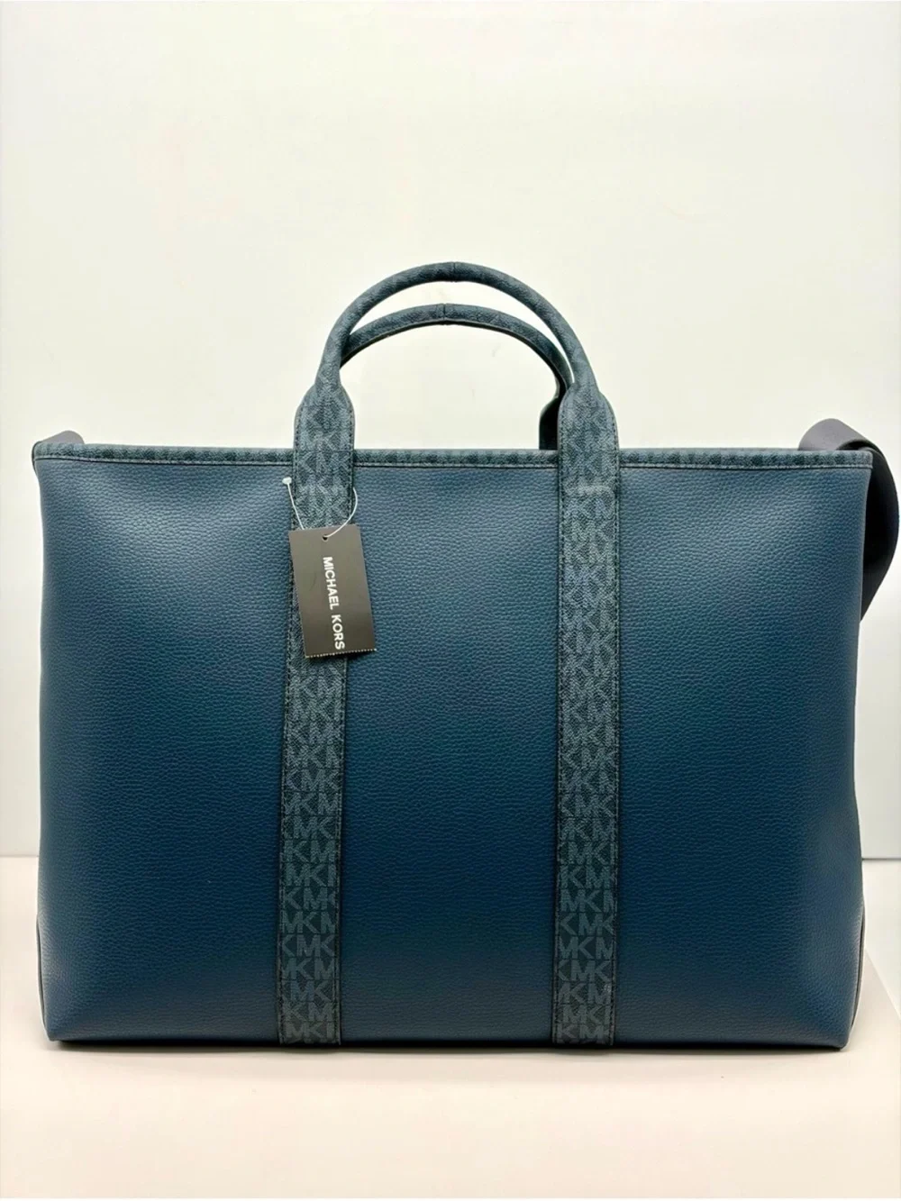 Michael Kors Navy Leather Tote with Logo-Trim Handles